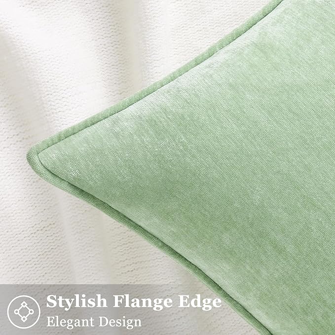 decorUhome Summer Couch Throw Pillow Covers 20x20 Set of 2, Decorative Soft Velvet Modern Cozy Chenille Pillow Cases with Elegant Design for Sofa Bed Living Room Home Decor, Sage Green