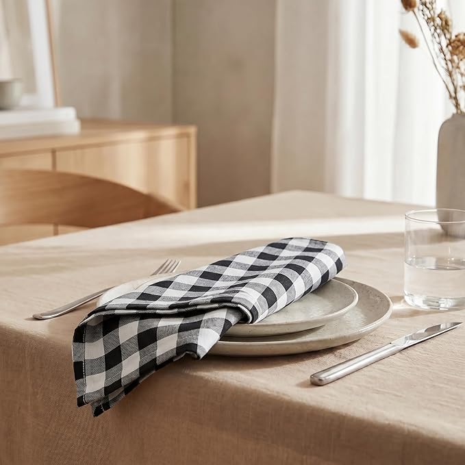 Urban Villa Cloth Napkins 100% Cotton Highly Absorbent Washable Durable Reusable Premium Dinner Napkins Ideal for Gifts for Mothers Day Hotel Farmhouse Parties - Black/White (20" x 20", Set of 12)