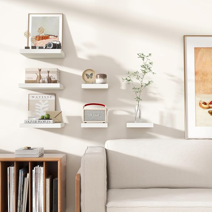 Square Floating Shelves for Wall 8"W x 8"D x 1.2"H, Small Engineered Wood Wall Shelves with Invisible Brackets for Living Room Bedroom Bathroom Office Kitchen Storage & Decor, White Finish, Set of 3
