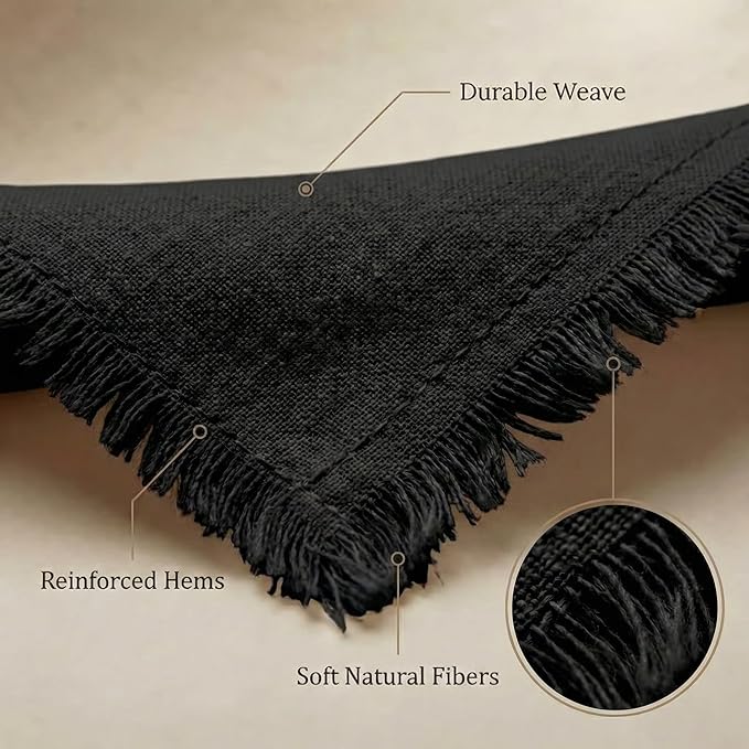 ACCENTHOME Black Cotton Linen Napkin Set of 12 18x18 inch Dinner Napkins - Washable Soft Premium Hotel Quality Reusable Hemmed Edges Napkins Perfect Table Linens for Family Dinners, Weddings