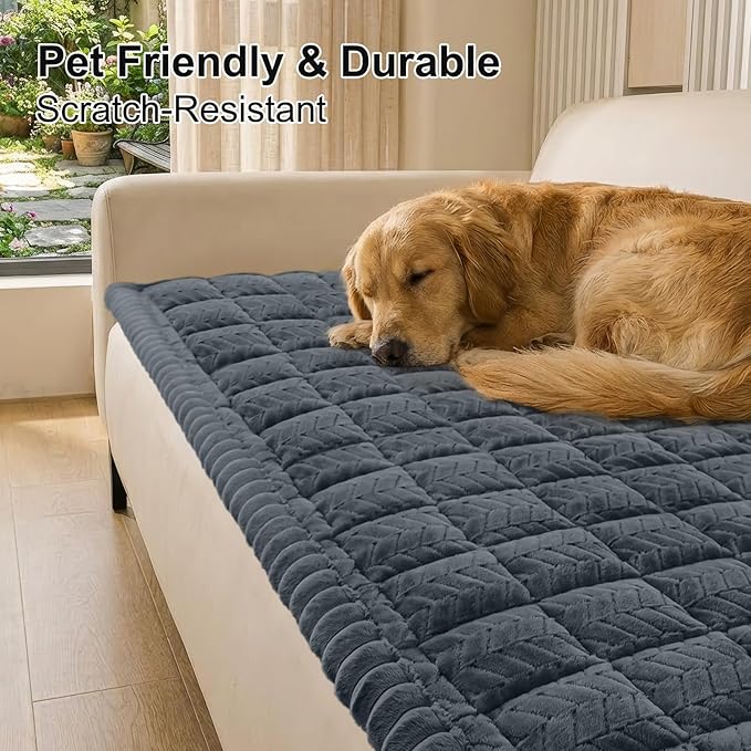 Smiry Non Slip Couch Covers for Dogs, Fuzzy Pet Couch Covers for 3 Cushion Sofa Pet Friendly, Soft Sofa Slipcovers Cushion Furniture Protector Washable (Dark Grey, 27.6" x 70.9")