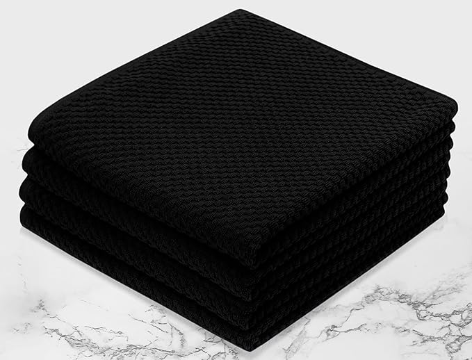 COTTON CRAFT Waffle Bath Towel - Set of 4 Luxury Euro Spa Waffle Weave Towels - 100% Ringspun Cotton Bath Towel - Super Absorbent Quick Dry Bath Towel Set - Oversized 30 inches x 56 inches - Black