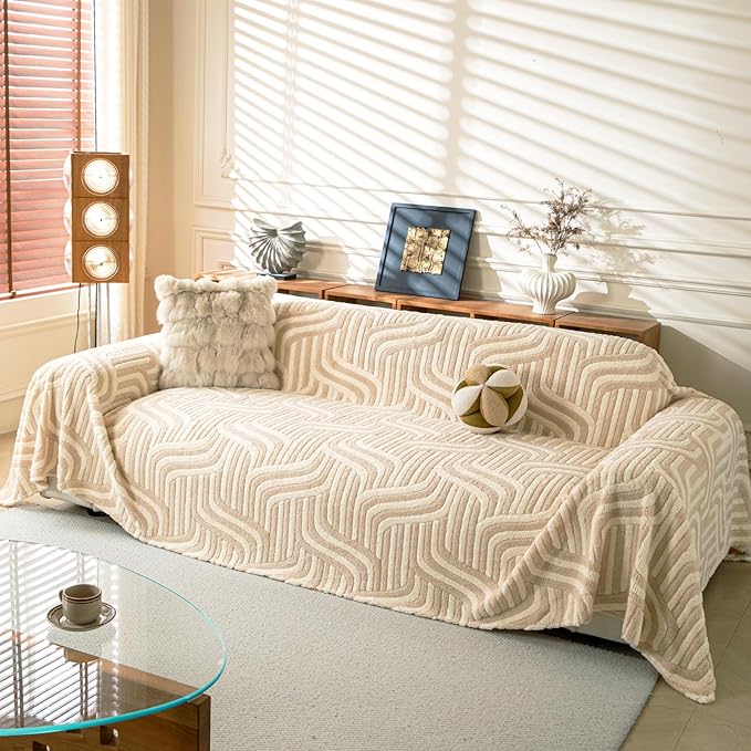 WEYOND Soft Plush Couch Cover, Washable Sofa Cover with Non-Slip Backing, Furniture Protector for Dogs & Pets, Pet-Friendly Sofa Slipcover (71" x 150", Light Brown)