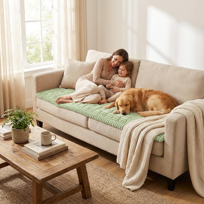 Smiry Couch Cover for Dogs, Non Slip Washable Sofa Protector for Pets, Soft Furniture Cover for Pet, Stylish Sofa Covers, Cozy Protect Against Fur, Dirt & Everyday Messes (Green, 27.6" x 82.7")