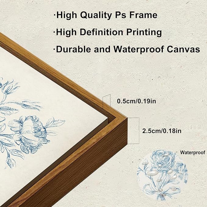 KBKBART Framed Floral Wall Art, Vintage Blue Rose Bouquet Sketch Canvas Oil Painting, Antique Victorian Wall Decor, Minimalist Bedroom Wall Art Aesthetic, Neutral Flower Art Prints for Bedroom Living Room, Gallery, Gifts for Friends or Family(8"x10")