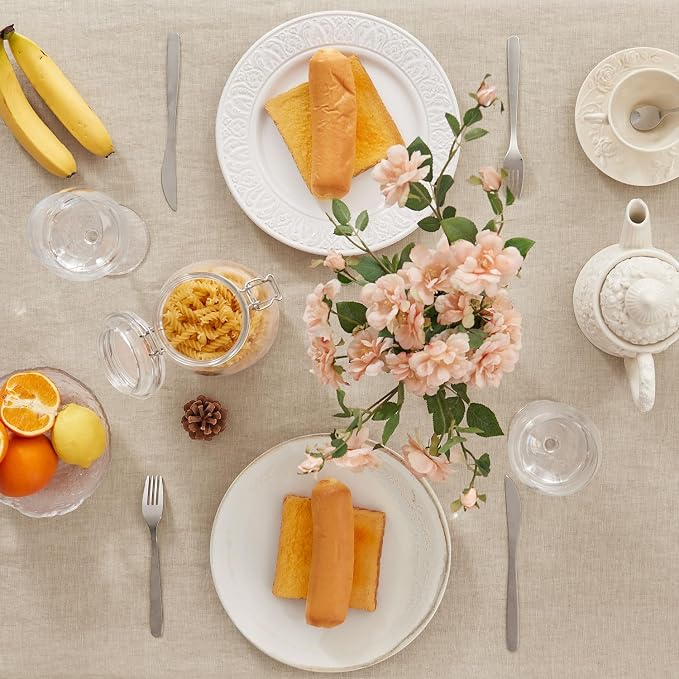 TOSMO 100% French Linen Tablecloth, Washable Farmhouse Rectangle Table Cloth for Kitchen, Dining, Party, Cocktail, Indoor and Outdoor Daily Use(52''x70'',Natural Linen)