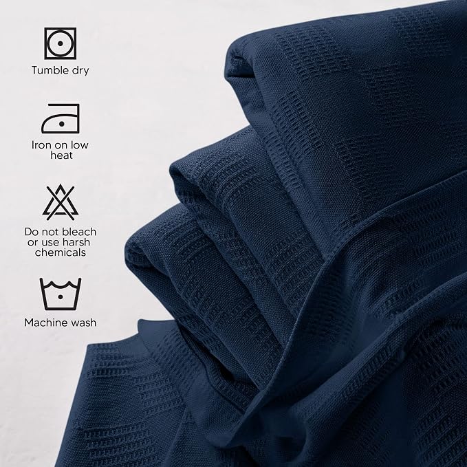 Utopia Bedding 100% Cotton Thermal Blanket Navy Throw Size Soft, Lightweight, Breathable, Cozy Spring and Summer Blanket for Couch and Sofa, Home Room Decor Gifts for Women and Men (50x60 Inches)
