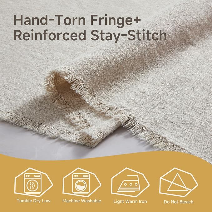 KINGSTONE 14 x 120 Inches Frayed Edge Table Runner, 270G Heavyweight Sand Washed Slub Texture Cotton Linen for Modern Farmhouse, Rustic Home Decorations Dining Room Wedding Boho Decor, Natural