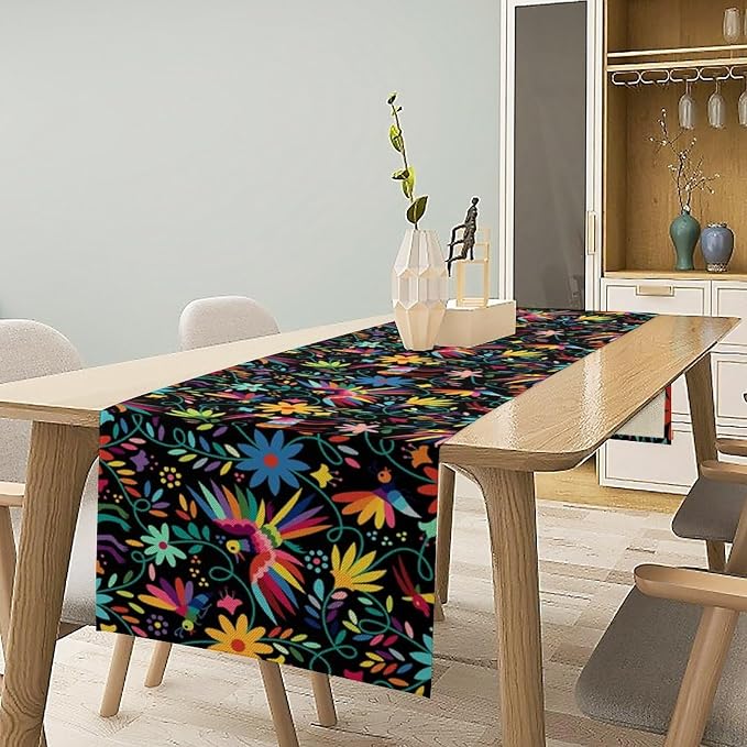 Mexican Fiesta Table Runner Abstract Pattern Cinco De Mayo Dia De Los Muertos Runners Farmhouse Rustic Runner Day of The Dead Decor for Kitchen Dining Home, 13x70 Inch