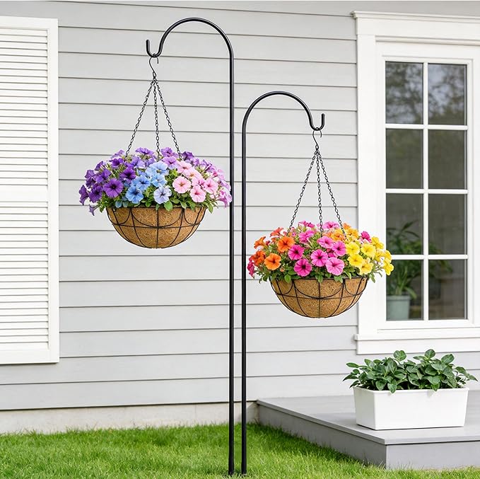 13.5 Inch 4 Pack Hanging Baskets Planters for Outdoor Plants - Wire Hanging Baskets Plant for Plants Outdoor with Coco Liners Minimalist Metal Hanging Pots for Outside Garden Patio Porch Decor