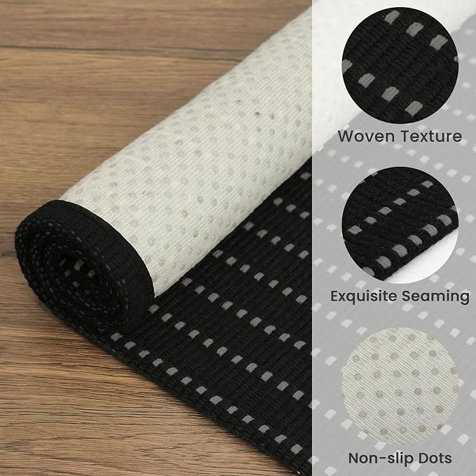 EARTHALL Small Area Rug 2x3 Ft Washable Rugs for Entryway Non Slip Braided Throw Rugs Door Mat Indoor Outdoor Entrance Cotton Woven Carpet for Kitchen Foyer Front Door, Black/Grey
