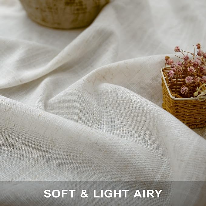 Pitalk 104 Inch Curtains Linen Sheer Drape for Living Room Custom Curtains 2 Panel Back Tab Pocket Pleated Modern Farmhouse Light Filtering Ceiling to Floor for Large Window 52 x 104 Long Ivory Cream