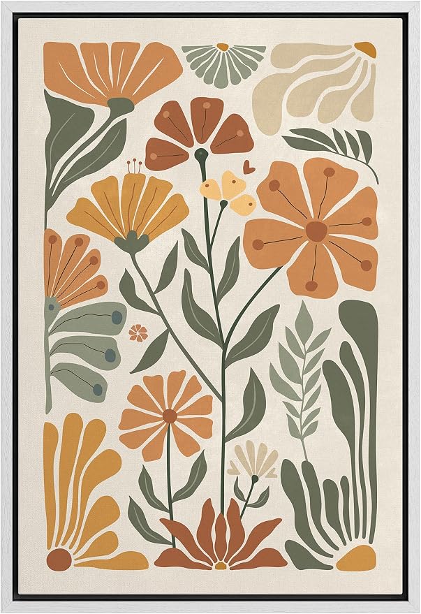 MUDECOR Framed Canvas Print Wall Art Abstract Botanical Elegance Modern Floral Modern Art Minimalist Multicolor Cool for Living Room, Bedroom, Office - 24"x36" White