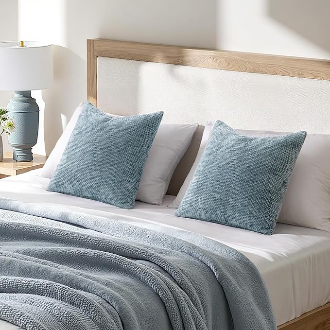 MIULEE Pack of 2 Coastal Blue Euro Sham Pillow Covers 24x24 Inch Summer Modern Boho Accent Decorative Throw Pillow Covers Chenille Farmhouse Cushion Covers for Home Decor Couch Bed Sofa Living Room