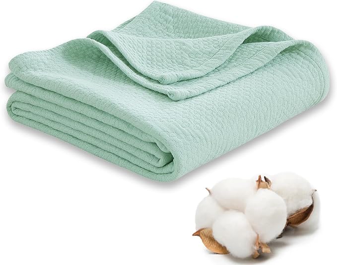 Premium 100% Cotton Blanket – All-Season Soft Breathable Bed Blanket for Queen Size – Lightweight Stylish Textured Throw for Bed– Giftable Cozy Bedding