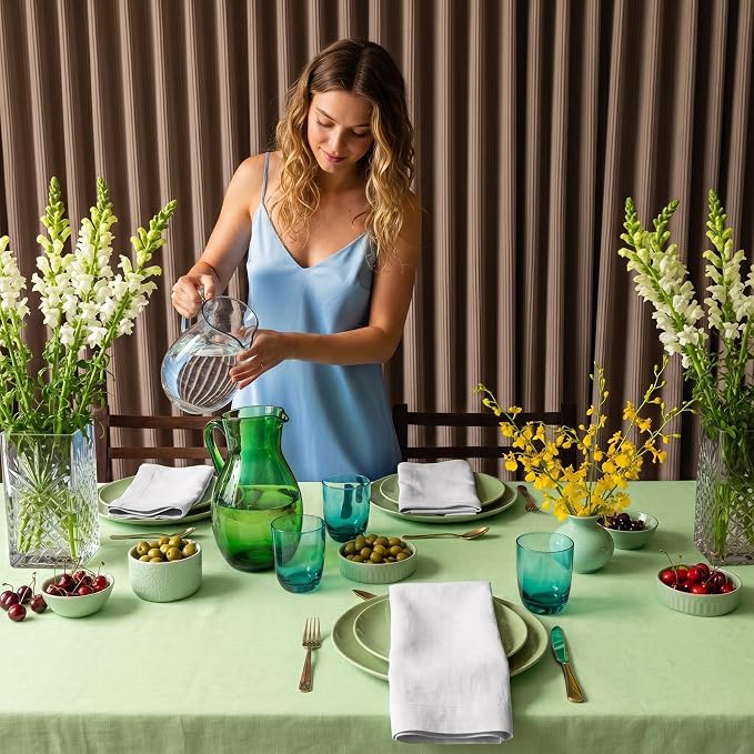 Solino Home Linen Tablecloth for Rectangle Tables 60 x 108 Inch - 100% Pure Linen Pastel Green Table Cloth - Fete, Machine Washable Cloth Tablecloth for Summer