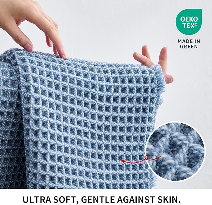 Disolla Waffle Bath Mat, Non Slip Absorbent Small Bathroom Rug, Machine Washable Quick Dry Ultra Soft Bathroom Floor Mat, Blue & White Bath Rug for Tub Shower, 17''x24''