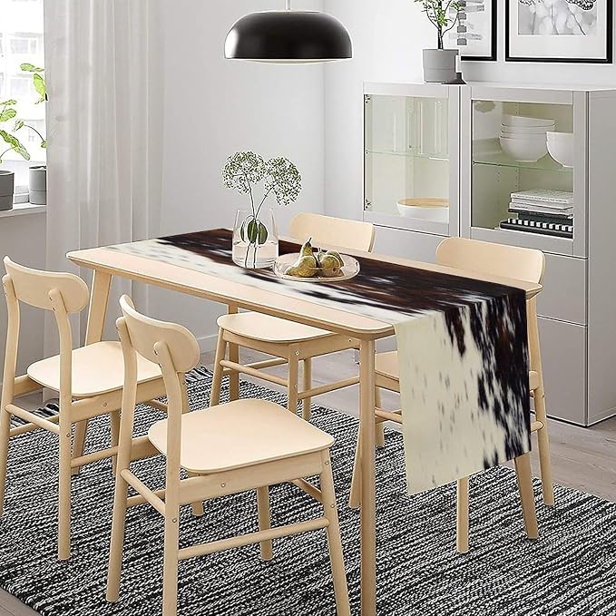 Cow Print Table Runner, Black White Cowhide Print Western Style Table Runner Country Farmhouse Cottage Cow Patten Table Decoration for Home Kitchen Dining 13x70 Inch