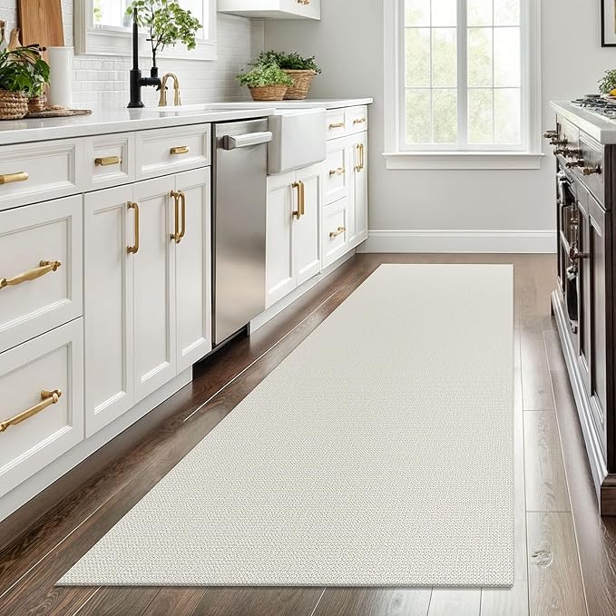 EARTHALL Washable Runner Rug 3x8 Ft Non Slip Runners for Hallways Wide Cotton Rubber Backed Kitchen Runner Braided Indoor Floor Carpet for Entryway, Hallway, Kitchen, Bedroom, Cream/Grayish