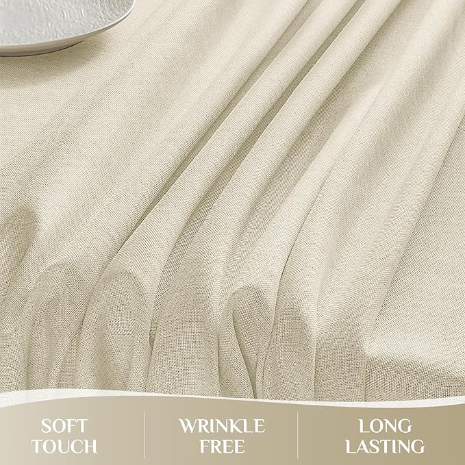 Softalker Extra Lang Tablecloth Rectangular 60 x 144 inch Cream Faux Linen Tablecloth Outdoor Waterproof Stain and Wrinkle Resistant Table Cover for Spring Easter Party Picnic Decor Vintage Tabletop