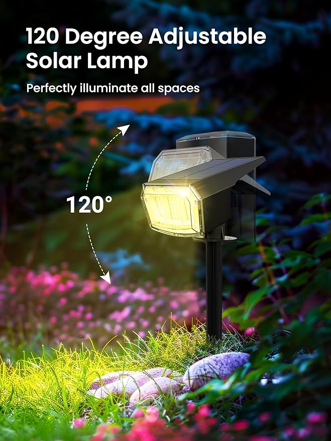 AUDERWIN Solar Spot Lights Outdoor, 9 Lighting Modes RGB, Solar Lights Outdoor Waterproof IP65, 63 LED Landscape Spotlights for Holiday Decorations