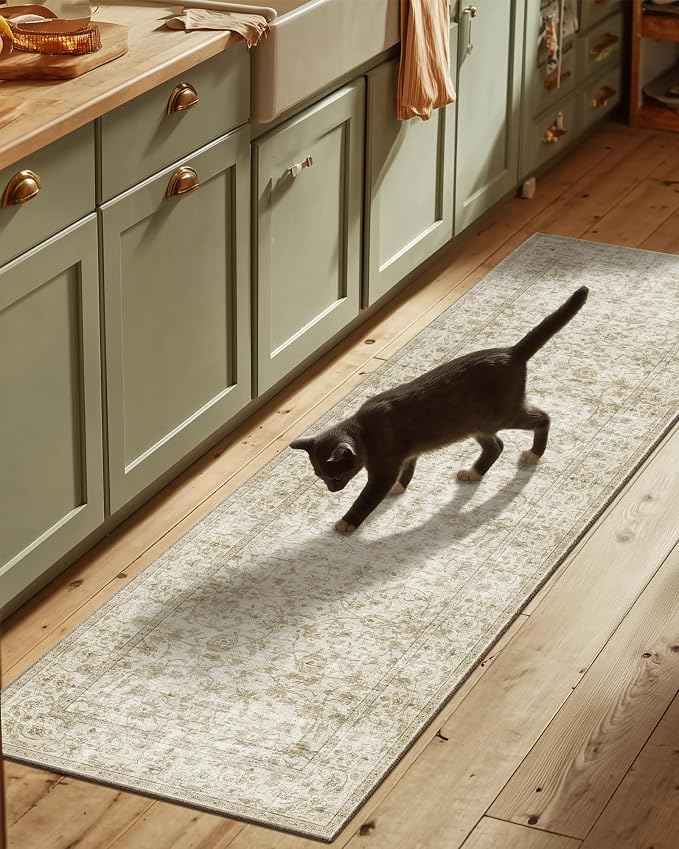 Washable Kitchen Rug Runners for Hallways: 2'6"x8' Bedroom Runner Rug Non Slip Low-Pile Stain Resistant Soft Carpet Runner for Indoor Entryway Hallways Kitchen Laundry Room Beside Farmhouse