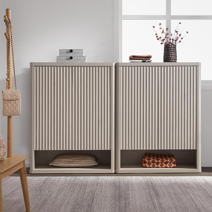 SICOTAS Shoe Cabinet 44 inch Tall Fluted Shoe Cabinet with Doors & 4 Shelves Wooden Large Hidden Shoe Storage Organizer Modern Free Standing 6-Tier Cabinet for Entryway Living Room Closet