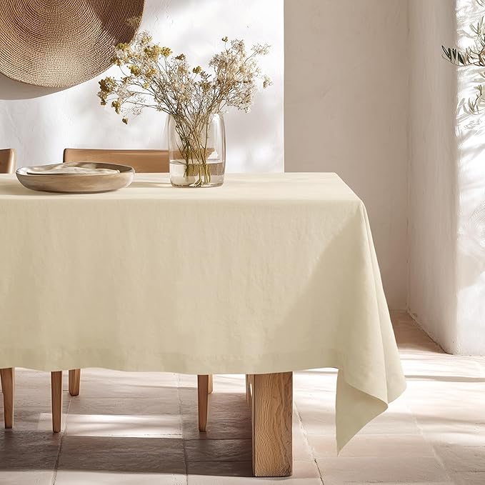 Linen World Linen Tablecloth - 100% French Linen Table Cloth 60" x 120" Inch,Washable Rectangular Tablecloth for Dining,Outdoor,Weddings and Restaurants,Decorative Thanksgiving Christmas,Sand Beige