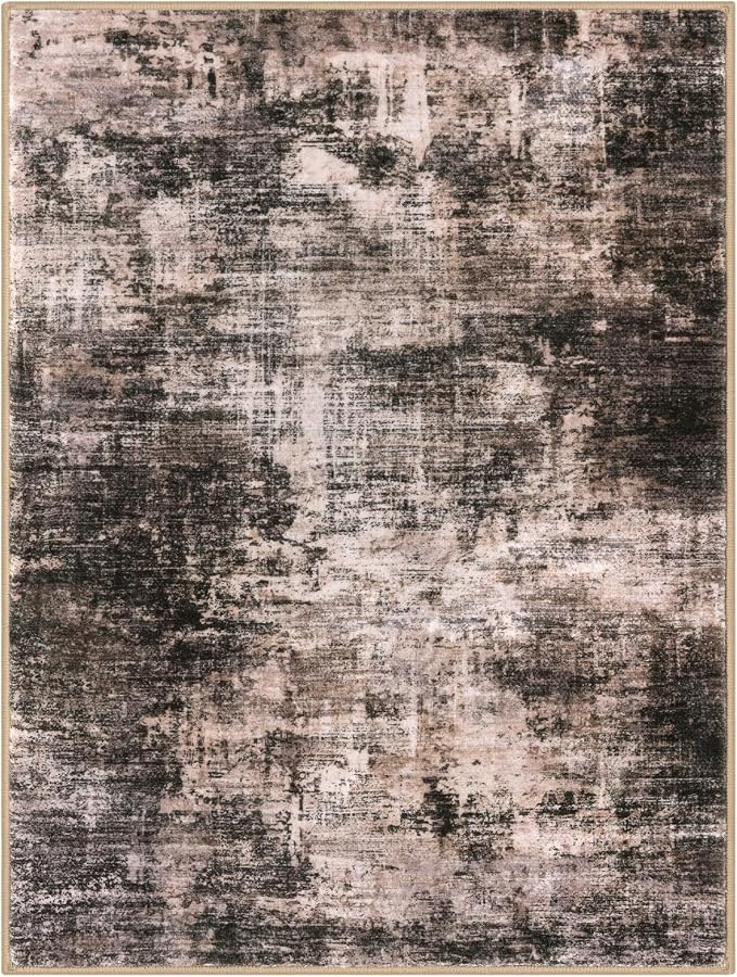 IOHOUZE Abstract Area Rug 3x4 Ft Washable Rugs for Entryway Indoor, Non Slip Kitchen Rug Printed Faux Wool Throw Rugs, Indoor Door Mat for Door Entrance Foyer Living Room, Brown/Rust