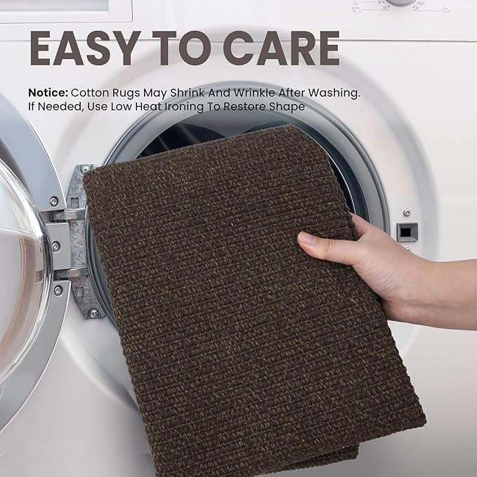 EARTHALL Washable Area Rug 3x4 Ft Non Slip Rugs for Entryway Braided Rubber Backed Throw Rugs Door Mat Indoor Outdoor Entrance Cotton Woven Rug for Kitchen Foyer Front Door Living Room, Brown/Coffee