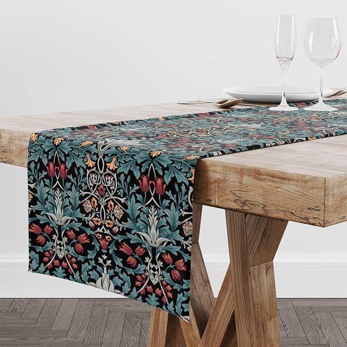 William Morris Original Design Green Table Runner Vintage Floral Table Runner for Dining Table Decor 13x120 Inch