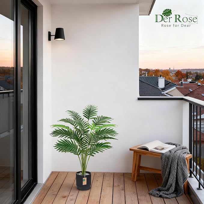 Der Rose 28'' Artificial Palm Tree Large Fake Tropical Faux Plants Indoor and Outdoor for Home Bathroom Porch Outside Patio Decor (Black Pot)