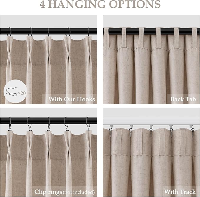 Aersas Taupe Burlywood Pinch Pleated Linen Curtains 84 Inches Long 2 Panels Set for Living Room Bedroom Dining Pinch Pleat Back Tab Light Filtering Boho Farmhouse Window Curtain 84 Inch Length