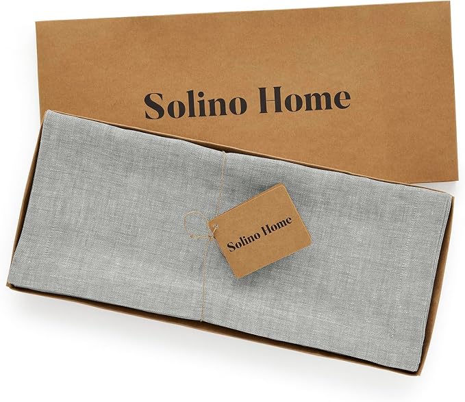 Solino Home Linen Table Runner 72 Inches Long - Athena, 100% Pure Linen Chambray Grey Table Runner 14 x 72 Inch for Dining