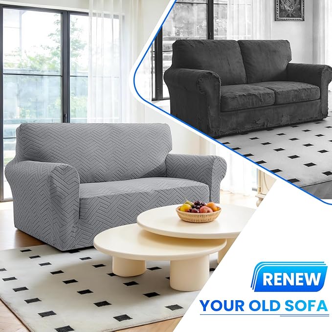Stretch Sofa Slipcover 1 Piece Couch Sofa Cover,31"-46" Non Slip Soft Couch Sofa Cover Washable Furniture Protector with Non Skid Foam and Elastic Bottom for Kids, Pets,Light Gray