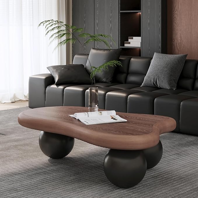 47" Modern Coffee Table Cloud Shape Low Center Table Cute Irregular Indoor Tea Table with 3 Ball Legs for Living Room Apartment, 47.2''L × 31.5''W × 13.78" H