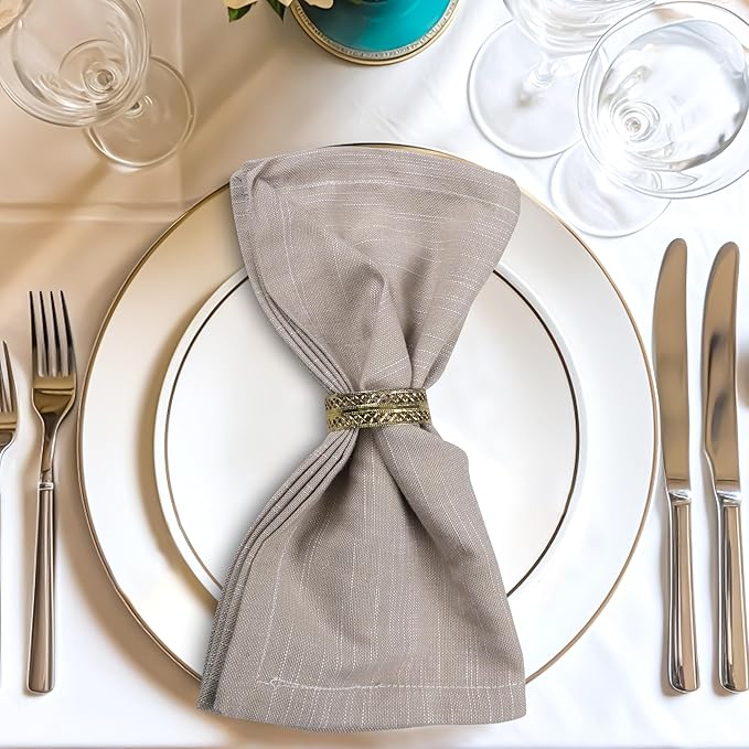 Urban Villa Cloth Napkins 100% Cotton Highly Absorbent Washable Durable Reusable Premium Dinner Napkins Ideal for Gifts for Mothers Day Hotel Farmhouse Parties - Beige/White (20" x 20", Set of 12)
