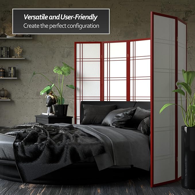 Red Lantern 6 ft. Tall Double Cross Shoji Screen - Rosewood - 4 Panels