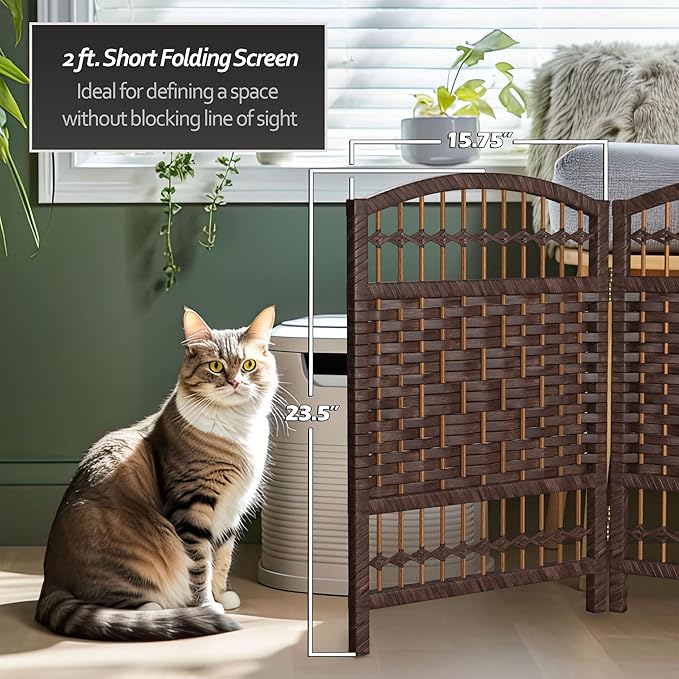 Red Lantern 2 ft. Short Fiber Weave Folding Screen - Dark Mocha - 4 Panels