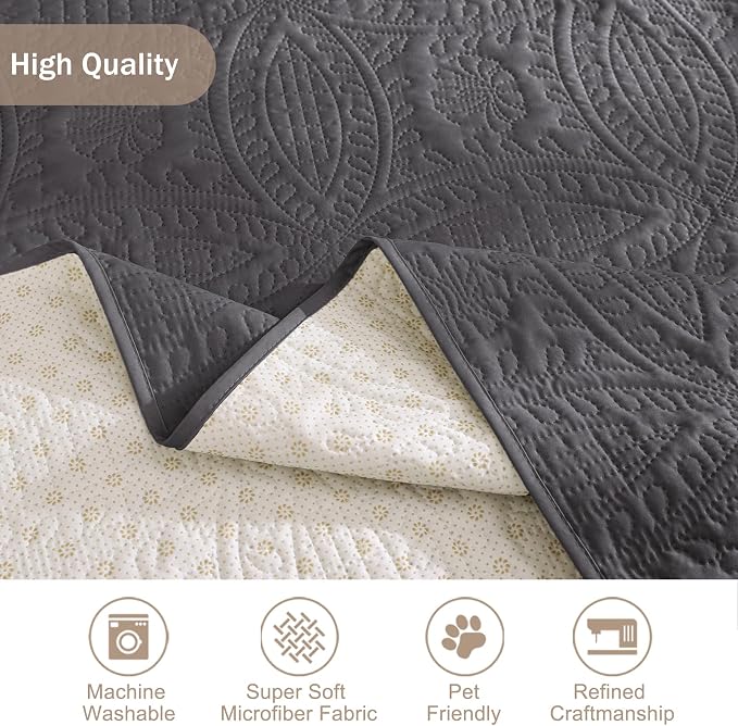 Soft Gray Loveseat Covers for 2 Cushion Couch, Water-Repellent Slip Covers for Sofa, Machine Washable Love Seat Quilted Couch Covers, Pet Friendly Loveseat Slipcovers (Loveseat 56", Gray)