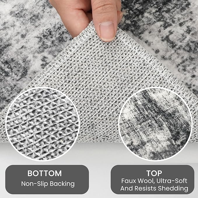 IOHOUZE Abstract Runner Rug 2x4 Ft Entryway Rugs Washable Door Mat Indoor Entrance, Rubber Backed Entryway Runners, Printed Faux Wool Non Slip Floor Carpet for Foyer Front Door Sink, Black Grey