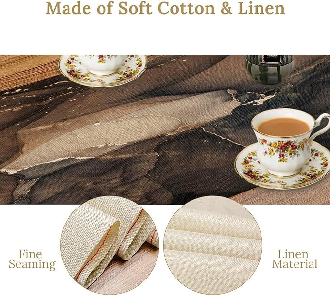 Marble Table Runner,Abstract Brown Black Gold Luxury Flow Liquid Modern Home Vintage Stone Pattern Table Runner for Coffee Table Dining Room Table Bedroom Party Holiday Decor 13x120inch