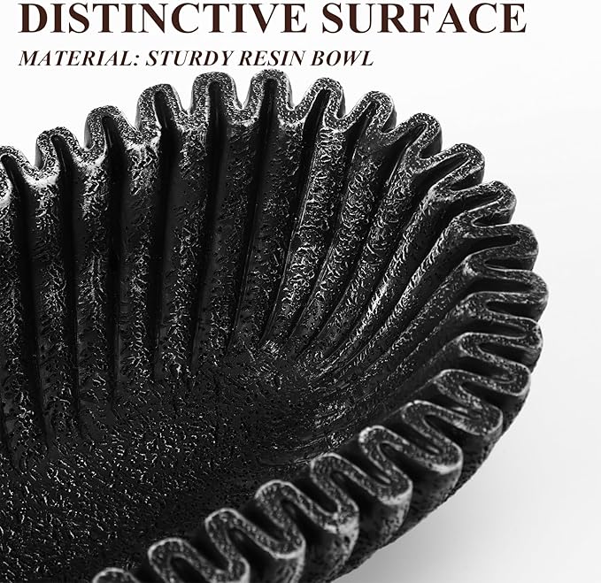 Large Decorative Bowl for Home Decor Long Dough Bowls Coffee Table Decor Centerpiece Black Ruffle Scalloped Resin Modern Handicraft Bowl for Kitchen Counter Farmhouse Entryway Stylish Key Storage