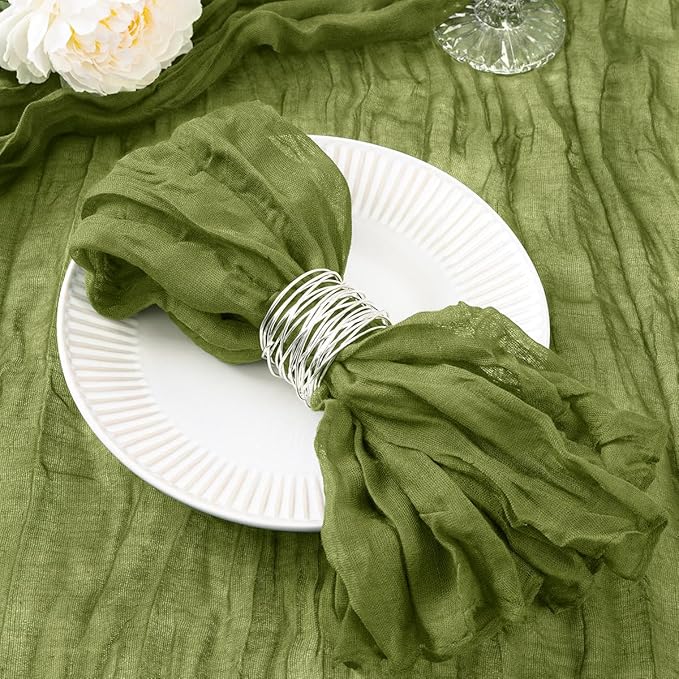 DeZerlor 50 Pack Olive Green Cheesecloth Napkins Summer Cloth Napkins Set of 50 Dinner Napkins Bulk 21x21 Inches for Wedding Bridal Shower Baby Shower Parties