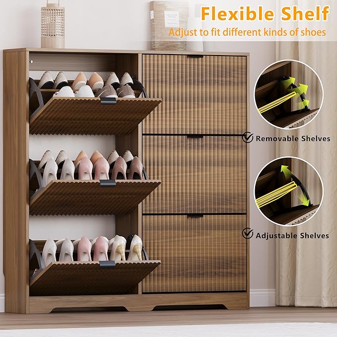 BORNOON Large Shoe Cabinet for Entryway, Tall Narrow Shoe Storage Cabinet with 6 Flip Drawers and Adjustable Shelves, Shoe Rack Cabinet Organizer for Hallway, Foyer, Small Apartment