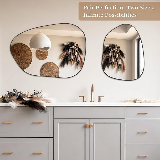 PERFNIQUE Irregular Wall Mirror Asymmetrical Mirror, 16''x12'' Small Black Mirror for Bathroom Bedroom Living Room Entryway, Decorative Modern Wall Decor, Wall Mounted (Black, 16''x12'')