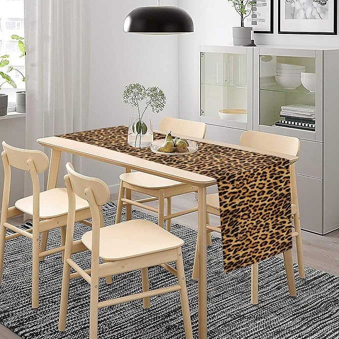 Leopard Print Table Runner,Wildlife Safari Animal Style Pattern Table Runner for Coffee Table Dining Room Table Bedroom Party Holiday Decor 13x36inch