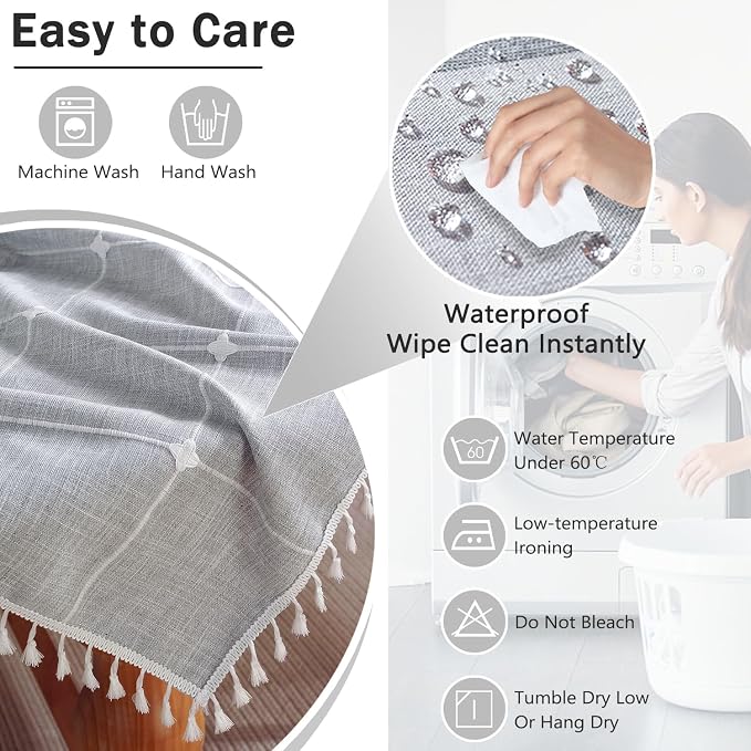 JIALE Rectangle Table Cloth, Heavy Duty Cotton Linen Waterproof Tablecloths Farmhouse Tablecloth, Soft and Wrinkle Free Table Cover with Tassels, 55''x 86'', Grey Gingham