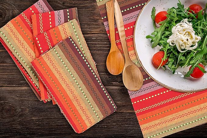 Cloth Napkins,Cotton Napkins,Dinner Napkins Cloth,Dinner Napkins,Cloth Napkins Set of 12 Cotton,Napkins Cloth,Cloth Napkins Cotton,Cotton Dinner Napkins, Salsa Stripe Napkins 18x18 Red Multi