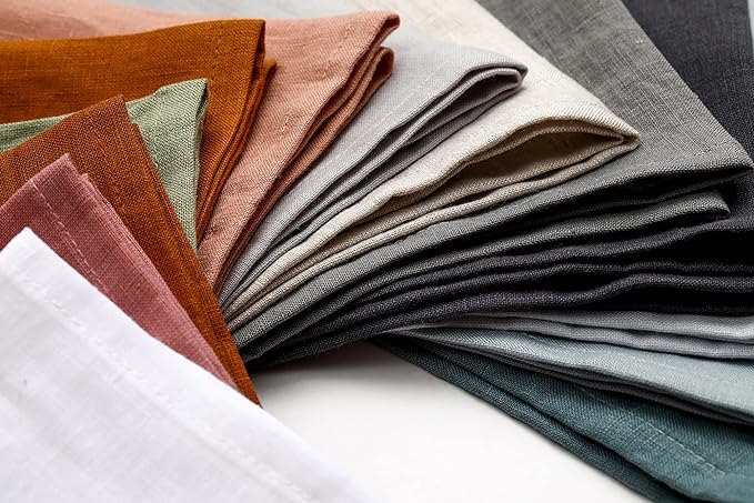 100% Pure Linen Dinner Cloth Napkins 15 x 15 Inch Natural - Set of 6 Pack European Flax Natural Fabric Washable for Home and Kitchen
